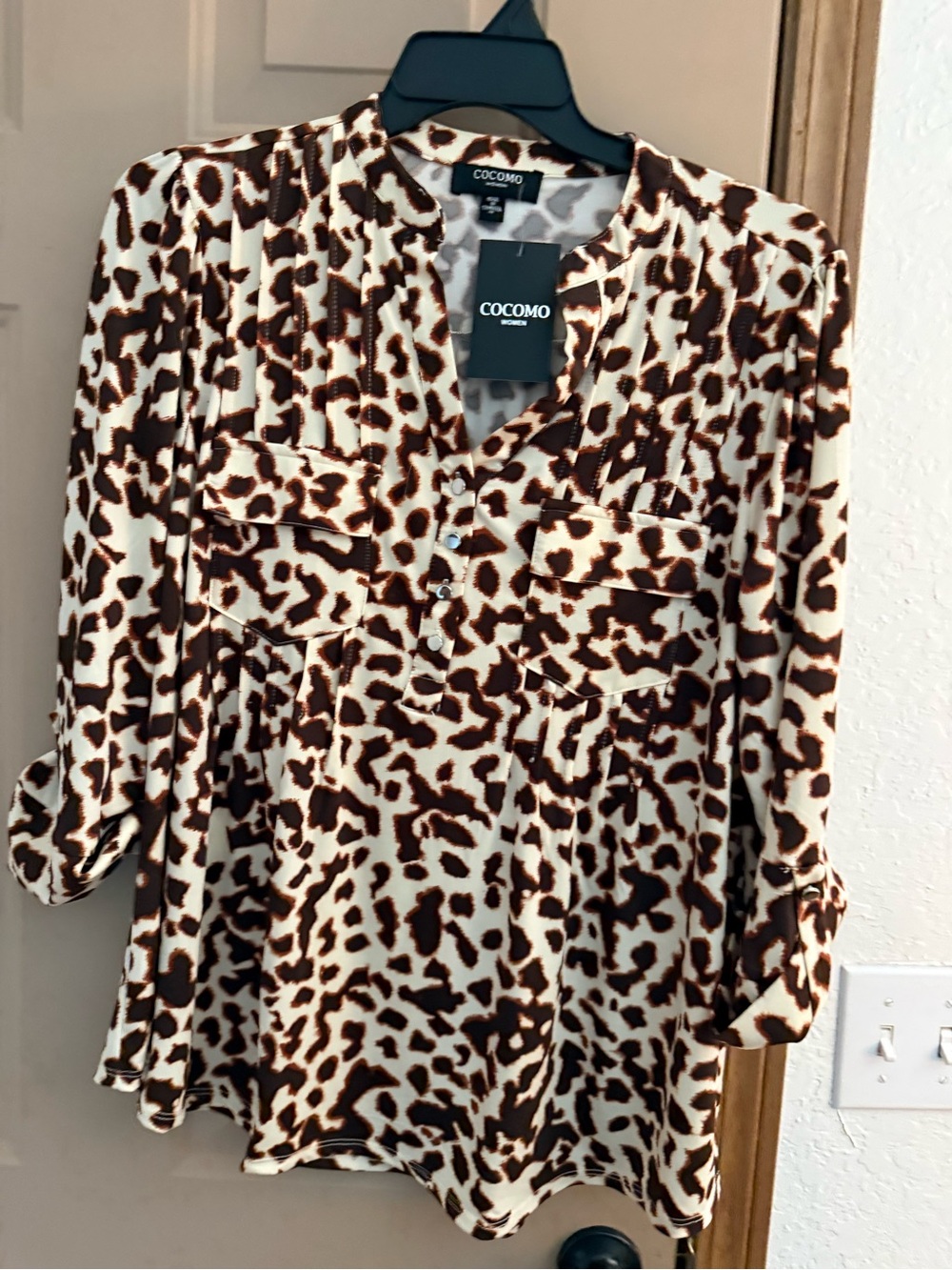 COCOMO Brown and Cream Animal Print Long Sleeve Tunic